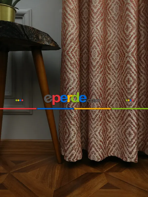 Kıremit Desenli Pano Fon Perde- Kiremit- Taş Rengi