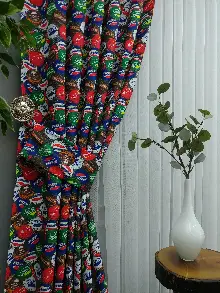 Genç Odası - Pop-art Desenli Fon Perde Evm435 -p - Kumaşı Kalındır Duck Bezi Değildir.- Mavi-Kahve-Çok Renkli