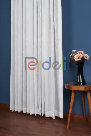 Yeni Sezon Çizgili Ekru Keten Görünümlü Tül Perde