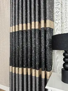 Koyu Antrasit Gri Krem Jakar Dokuma Fon Perde, Parlak Zemin