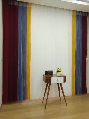Salon - 1. Kalite Çizgili Tül Dikey Zebra Perde - Ft-35 Bordo , Ft-30 Açık Lila , Ft-16 Hardal , Ft-02 Ekru- Mavi