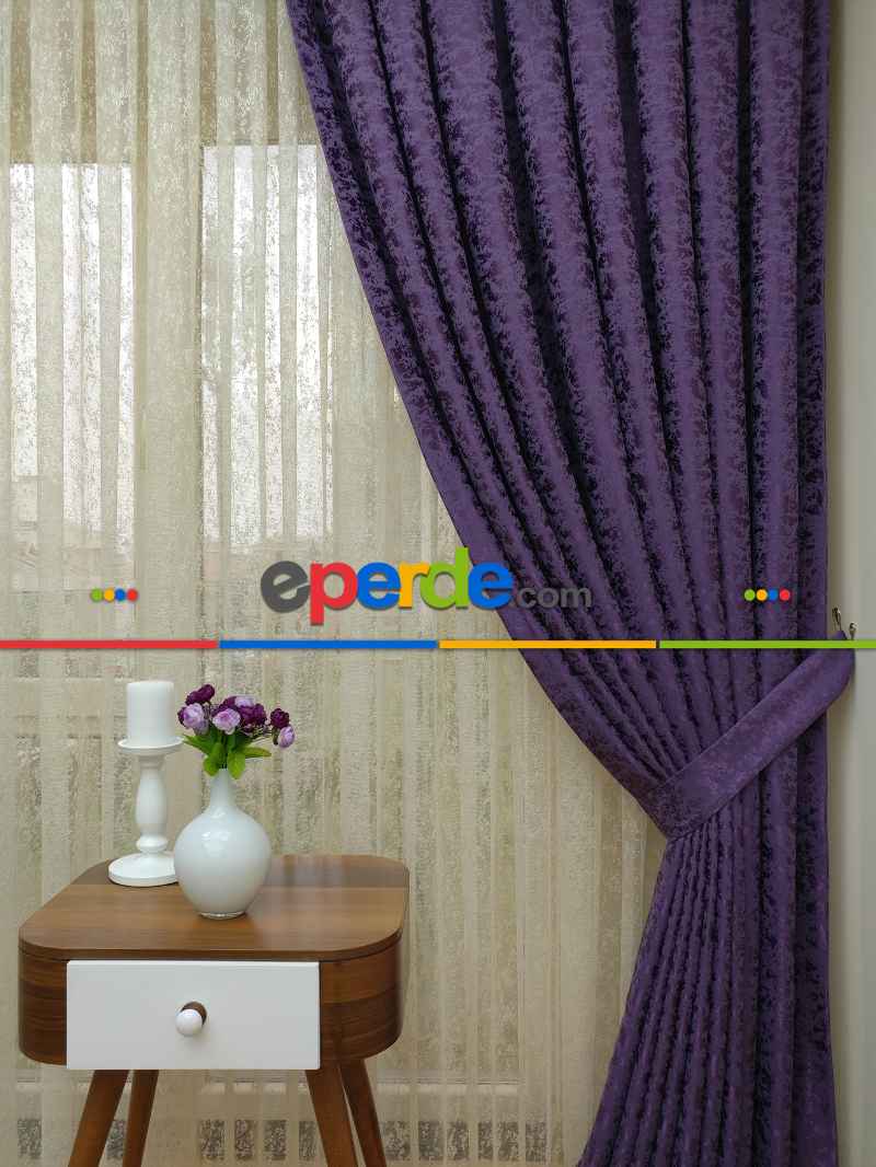Mor Renk Duz Jakar Fon Perde (150)- Mor