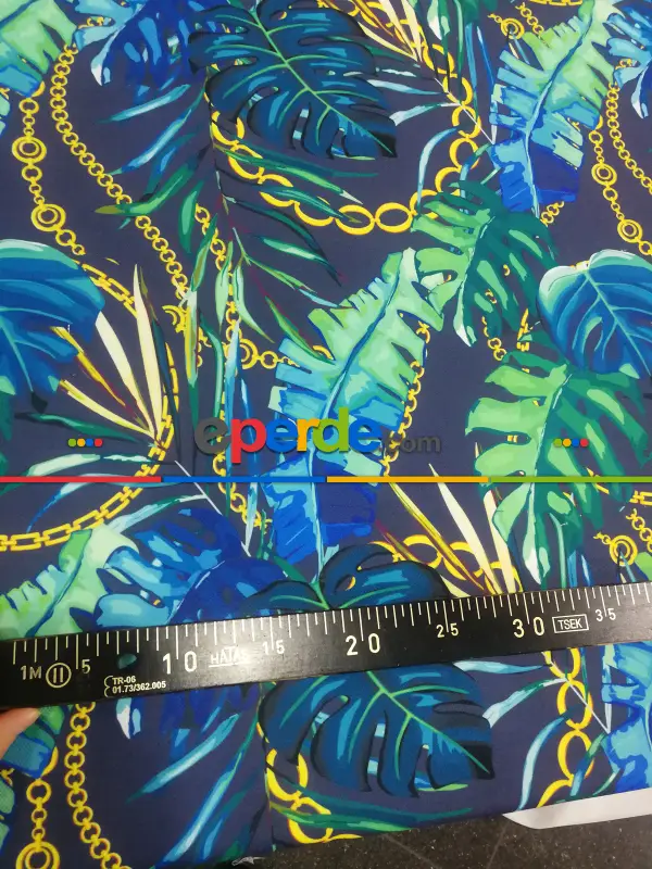 Salon Fon - Tropikal Yaprak Desenli Fon Perde Evm1008-2 Kumaşı Kalındır Duck Bezi Değildir- Yeşil-Sarı-Yeşil Koyu Yeşil-Fıstık Yeşili 