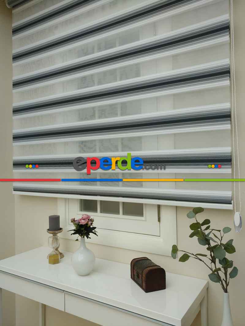 Zebra Perde - Degrade Pileli Zebra ( Renk Geçişli Pileli )- Siyah-beyaz