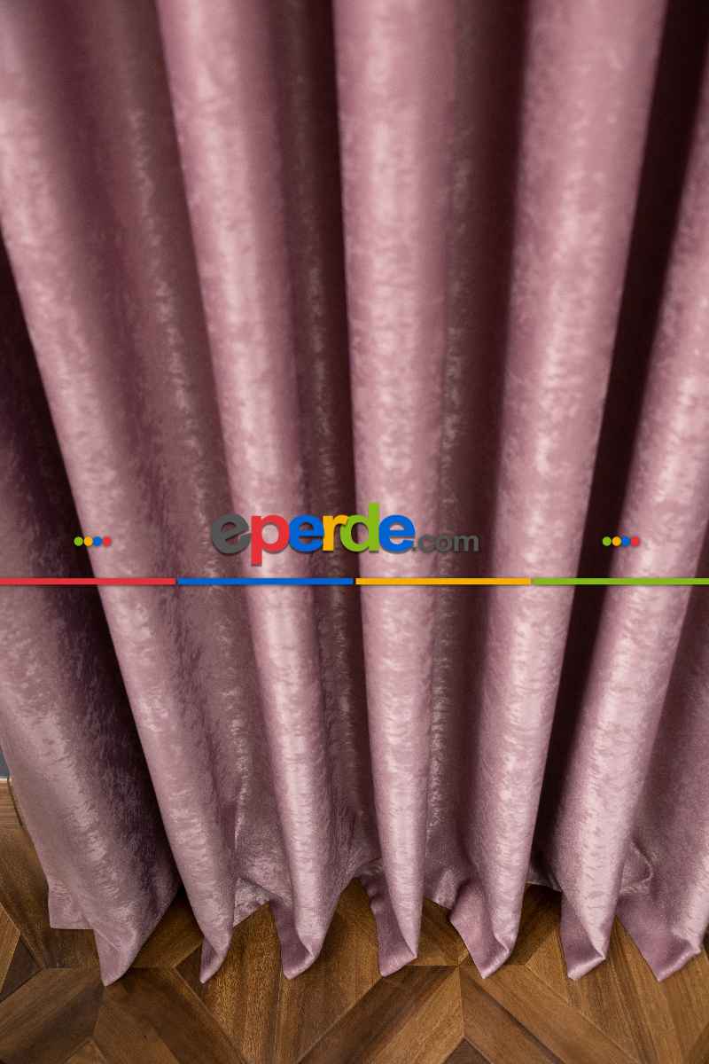 Salon - Soft Fon Perde Gül Kurusu Dökümlü En - Gül Kurusu