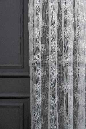 Fransız Dantel Tül - Çiçek Motifli - Ütü İstemez- Ekru