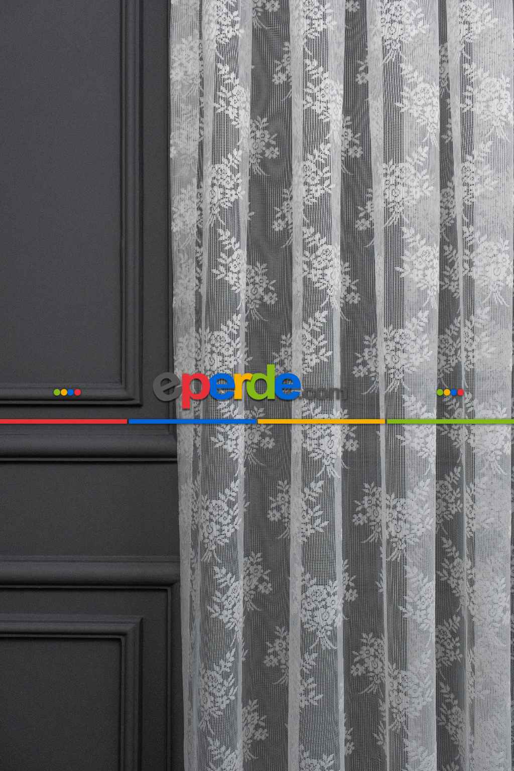 Fransız Dantel Tül - Çiçek Motifli - Ütü İstemez- Ekru