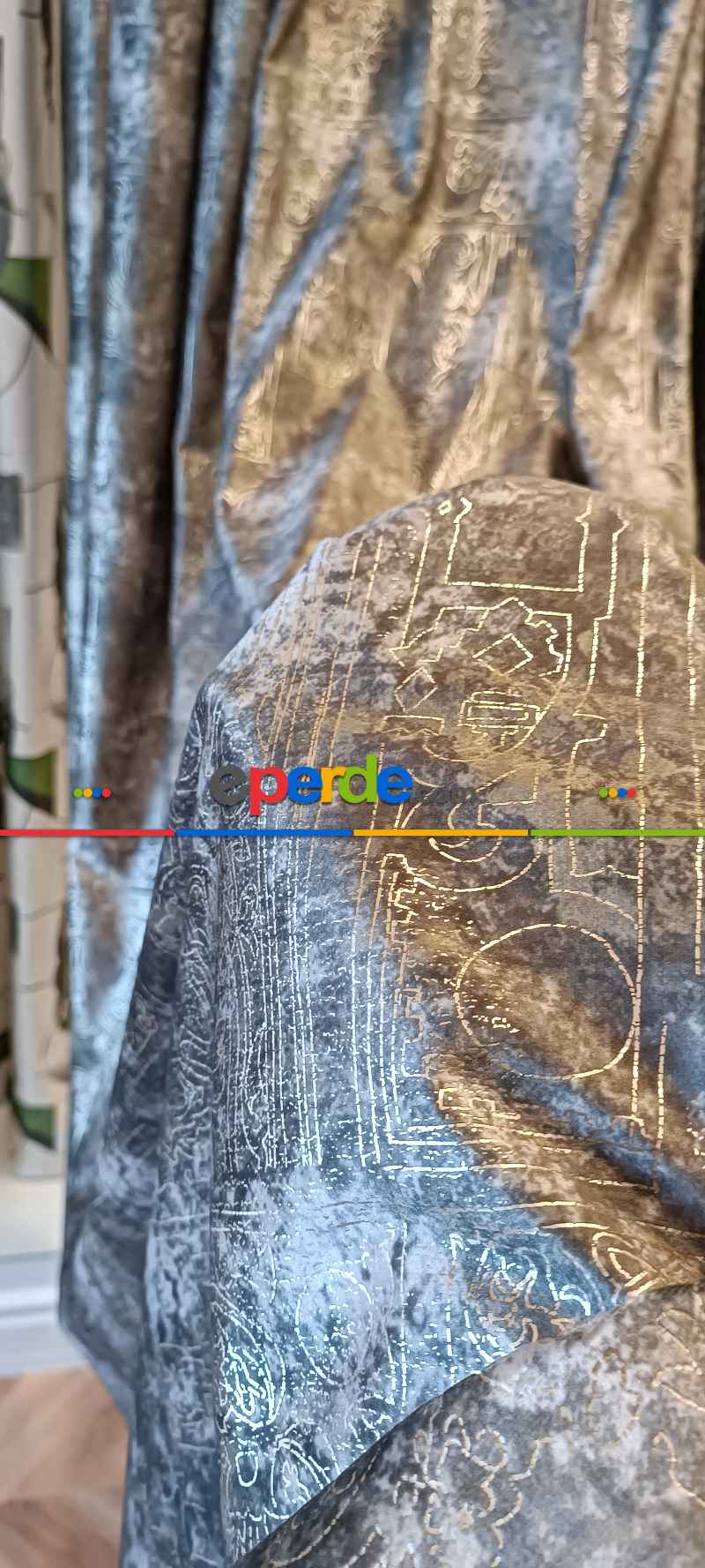 Yatak Odası - Modern Desenli Fon Perde İthal Kadife