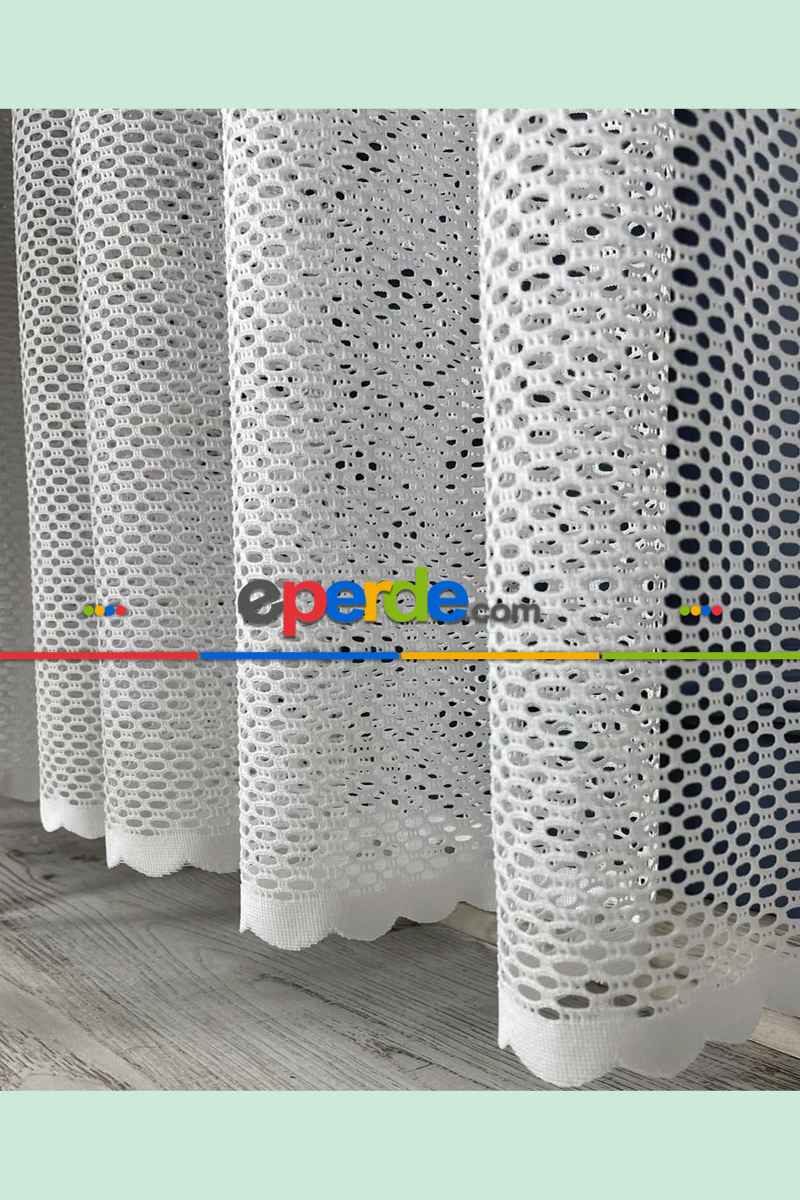 Salon - Aplik Jakar Eteği Bordürlü Tül Perde Tek Kanat - Ekru/gri