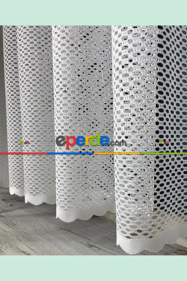 Salon - Aplik Jakar Eteği Bordürlü Tül Perde Tek Kanat - Ekru/gri