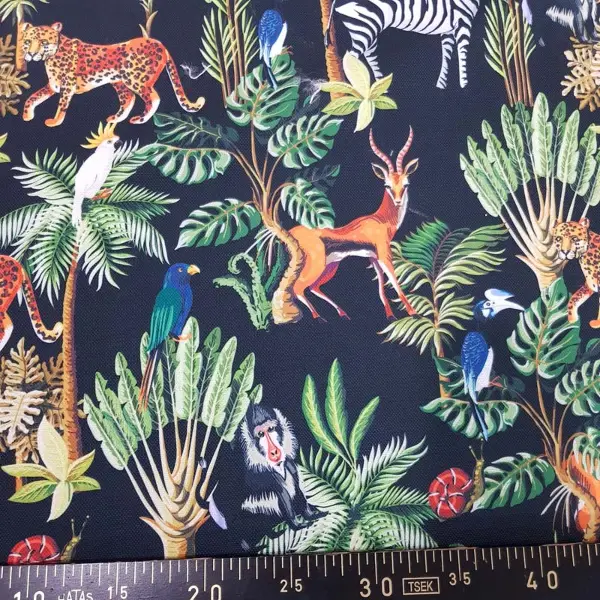 Tropikal Hayvan Desenli Fon Perde Evm581 Kumaşı Kalındır Duck Bezi Değildir- Yeşil-Mavi-Gri-Füme-Antrasit-Sarı-Beyaz-Turuncu