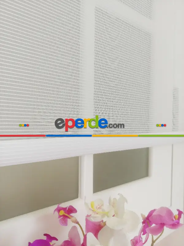 Çift Sistem Tül Stor Perde Clısson Series 1641- Beyaz İnce Çizgili Kare Sanal