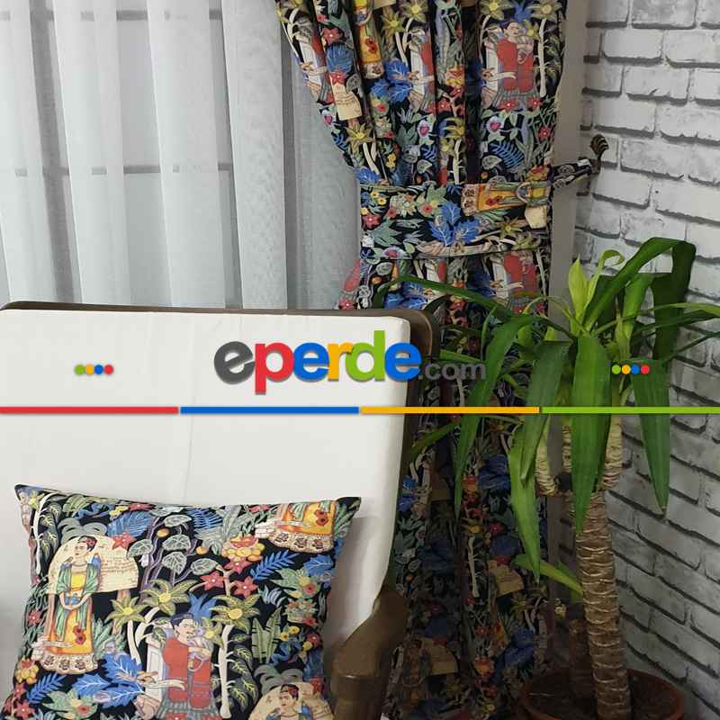 Popart Desenli Fon Perde Evmpopart4 Kumaşı Kalındır Duck Bezi Değildir- Çok Renkli 2