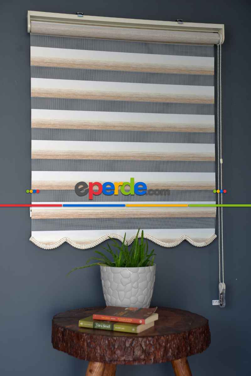 Halim Perdesan Yz-02 Beyaz, Krem & Karamel Renk Etekli Veya Eteksiz Zebra Stor Perde