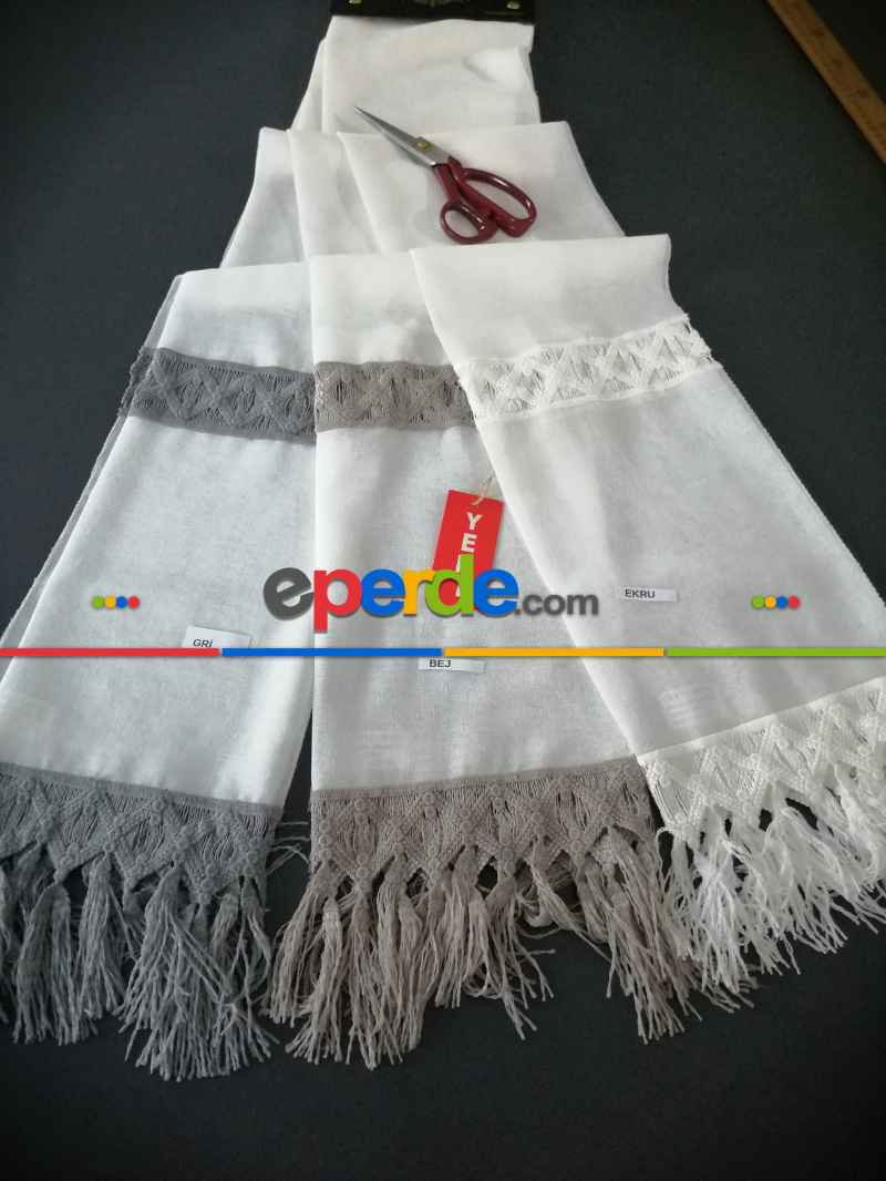 Yeni Sezon Keten Fantazi Brode Tül Perde - 3 Renk Seçenekli