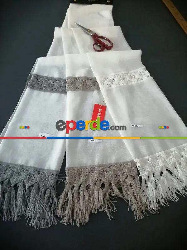 Yeni Sezon Keten Fantazi Brode Tül Perde - 3 Renk Seçenekli