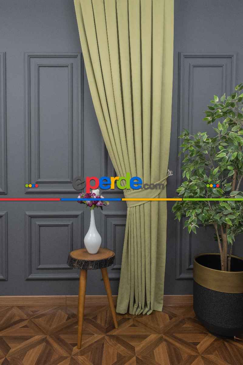 Salon - Su Yeşili Rengi Düz Fon Perde Dökümlü Fon Perde