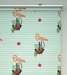 Bebek Odası Stor Perde - Çapa Ve Flamingo Desenli Baskılı Stor Perde- Çok Renkli