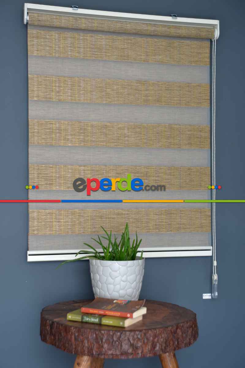 Halim Perdesan Jk-284 Golden Rod & Kahverengi Renk Etekli Veya Eteksiz Zebra Stor Perde