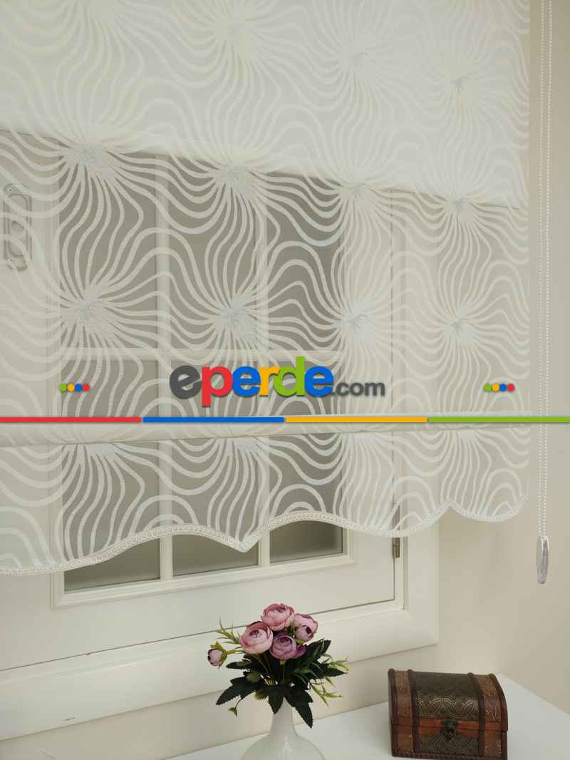 Yakma Tül Stor - Çiftli Sistem Desenli Perde (burn Out)- Ekru