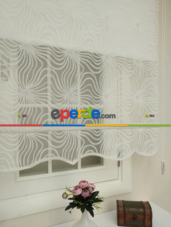 Yakma Tül Stor - Çiftli Sistem Desenli Perde (burn Out)- Ekru