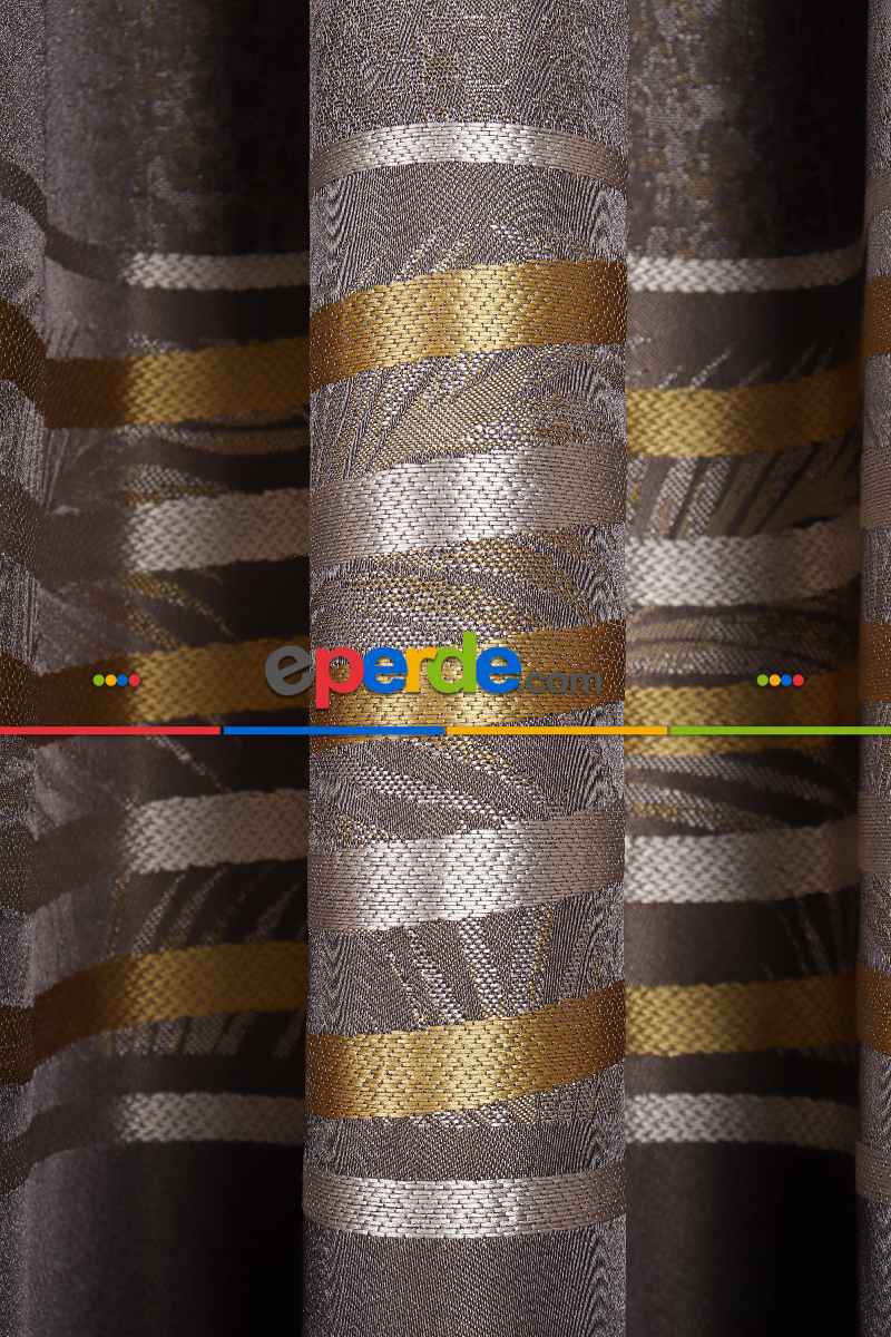 Salon - Hawai Füme-gri-gold Pano Fon Perde