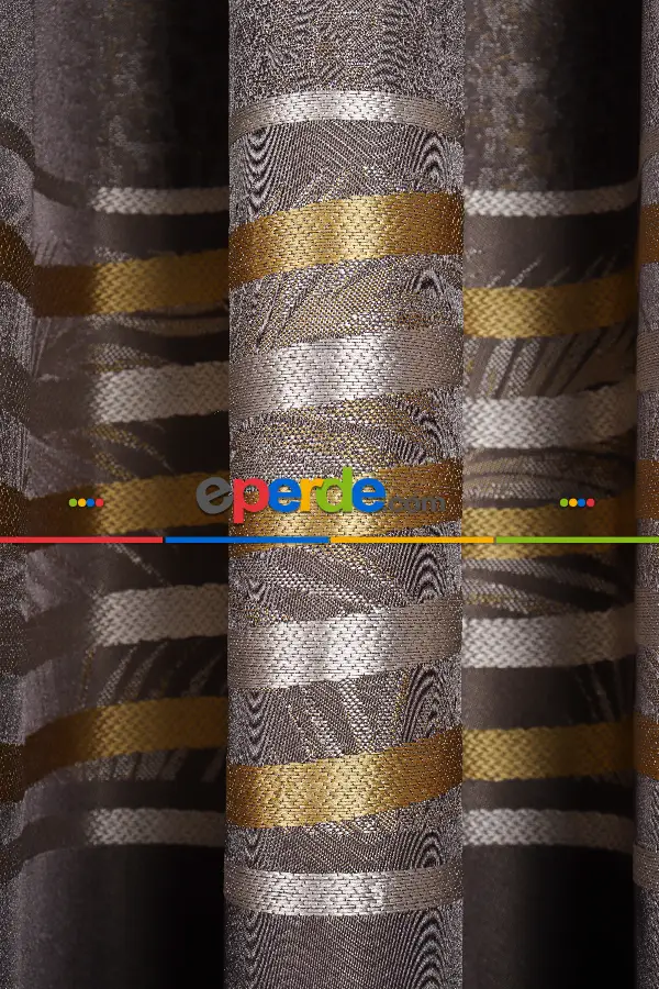 Salon - Hawai Füme-gri-gold Pano Fon Perde