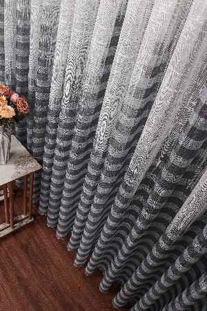 Genç Odası - Modern Çizgili Baskılı Örme Tül Perde- Gri ( Degrade Geçişli) 2022 Özel Seri