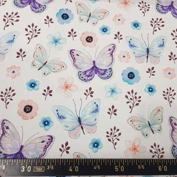 Kelebek Ve Çiçek Desenli Fon Perde Evm815 Kumaşı Kalındır Duck Bezi Değildir- Beyaz