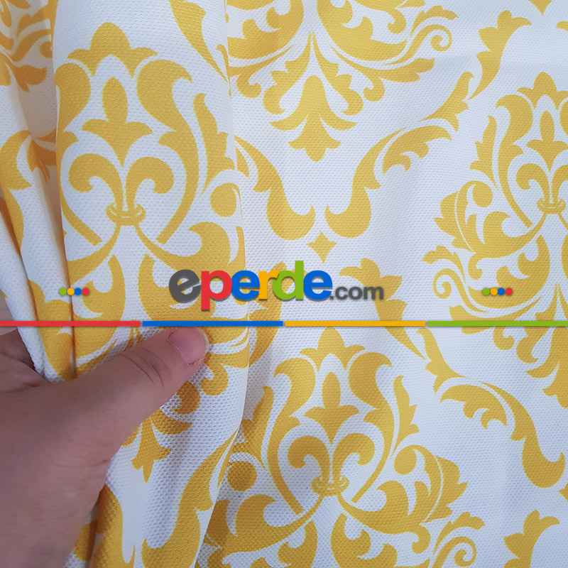 Etnik Desenli Fon Perde K415-1 Kumaşı Kalındır Duck Bezi Değildir- Sarı