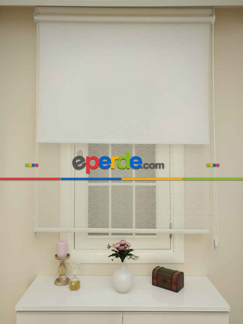 Yatak Odası - Jakar Örme Tül- Ekru Çiftli Sistem Dantel Desenli Perde- Ekru