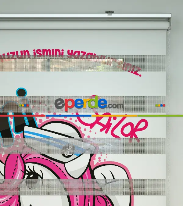 Çocuk Odası Zebra - Unicorn Desenli Özel Baskılı Zebra Perde- Çok Renkli