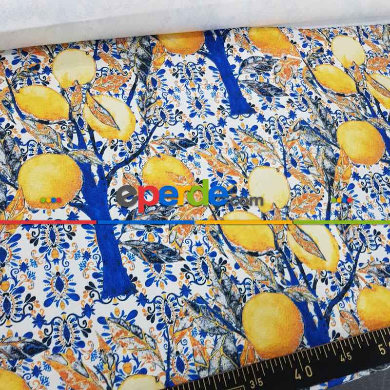 Limon Ağacı Desenli Fon Perde Evm1104 Kumaşı Kalındır Duck Bezi Değildir-  Çok Renkli 2