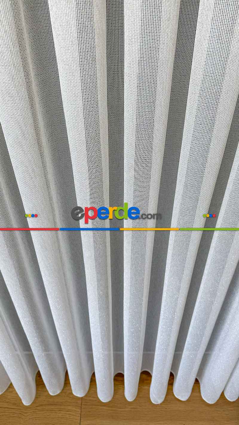 Ekru Keten Gümüş Simli Tül Perde - Ağır Gramajlı Premium