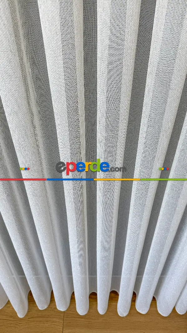 Salon - Ekru Keten Gümüş Simli Tül Perde - Ağır Gramajlı Premium
