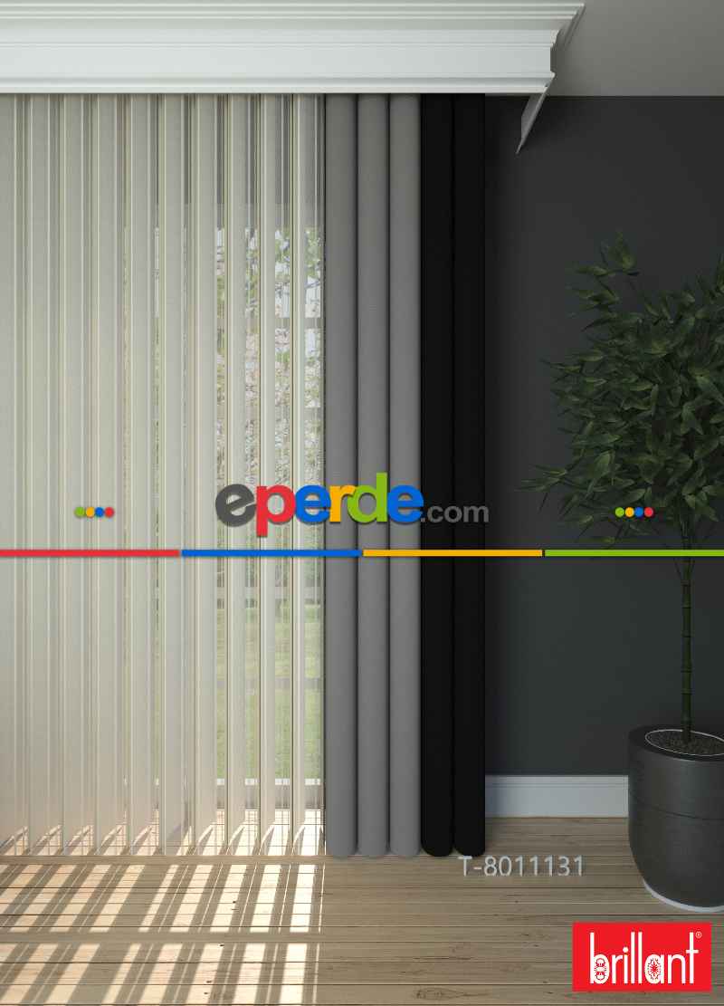 Brillant Akıllı Tül Siyah-sütlü Kahve Perde Tül Dikey Zebra Perde Düz 1. Kal