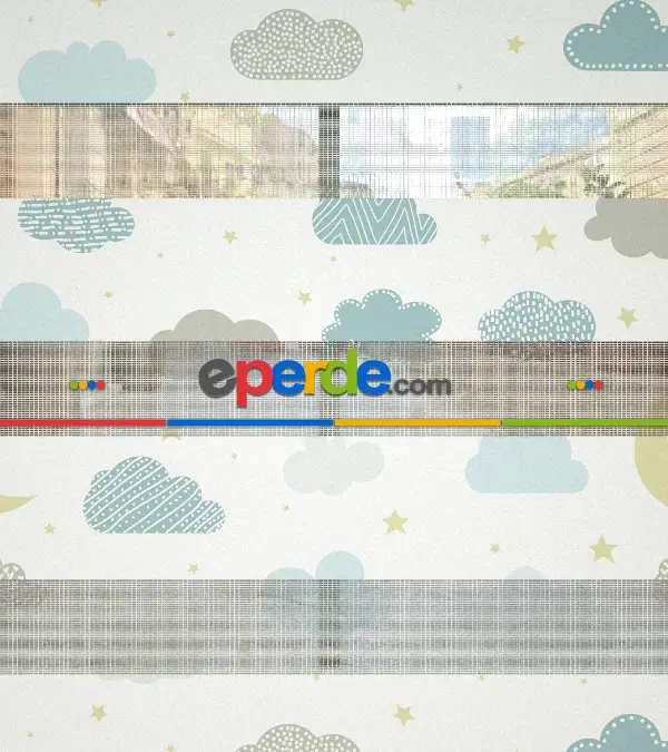 Bulut Desenli Baskılı Zebra Perde- Çok Renkli