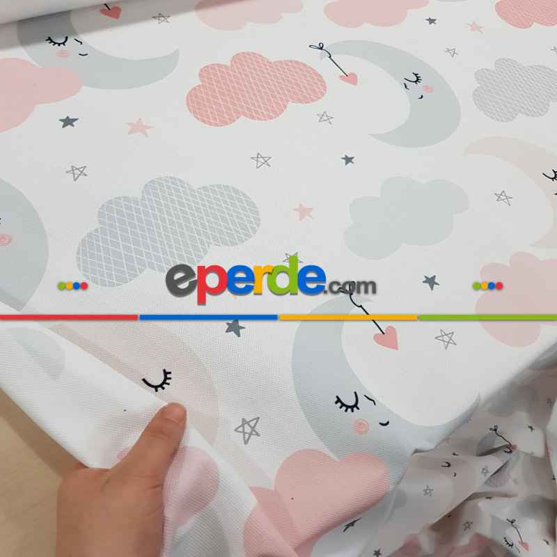 Bulutlu Gece Desenli Fon Perde Evm603 Kumaşı Kalındır Duck Bezi Değildir- Siyah-Beyaz-Mavi Açık-Pembe Açık