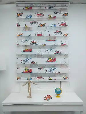 Çocuk Odası - Gemili Uçaklı Motor Desenli Erkek Çocuk Odası Zebra Perde-  Çok Renkli 2