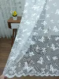 Ekru - Kelebek Desenli Çocuk Odası Tül Perde- Ekru