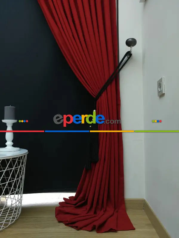 Düz Renk Dökümlü Fon Perde (150)- Kırmızı