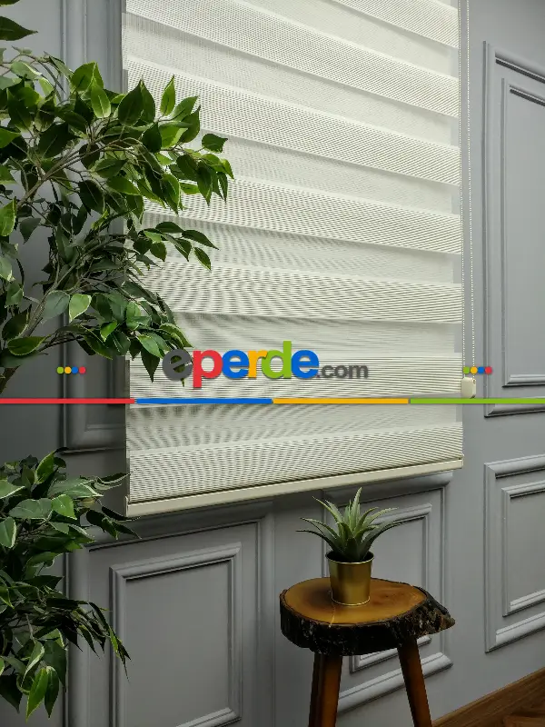 Salon Zebra Perde - 2021 Sezonu - Zebra Perde - Micro Plise Zebra Perde- Krem Açık