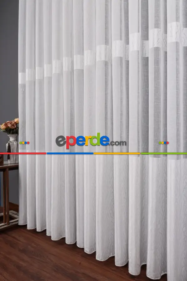 Salon Tül Modelleri - Keten Etek Dokuma Ekru Tül Perde