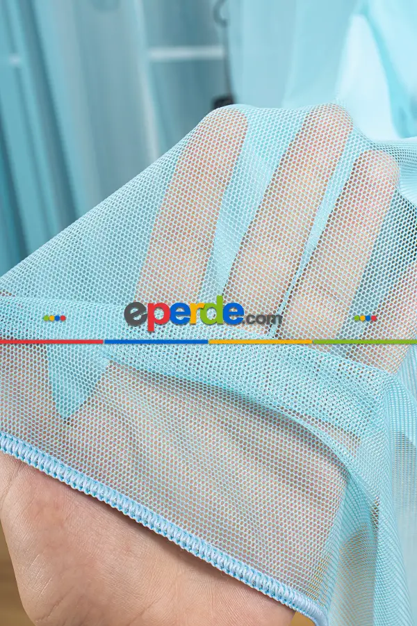 Turkuaz Grek Tül Perde Petek Zemin