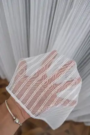 Gümüş Çizgili Spor Tül Perde