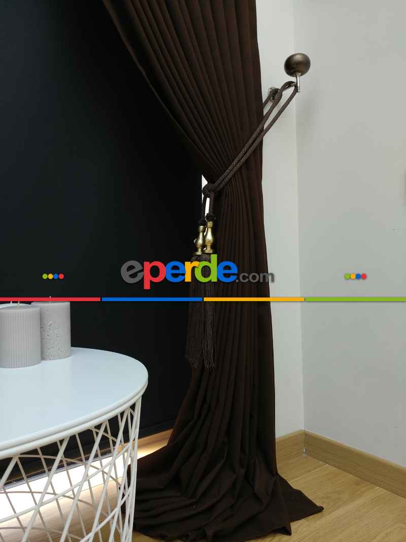 Düz Renk Dökümlü Fon Perde (180)- Kahve