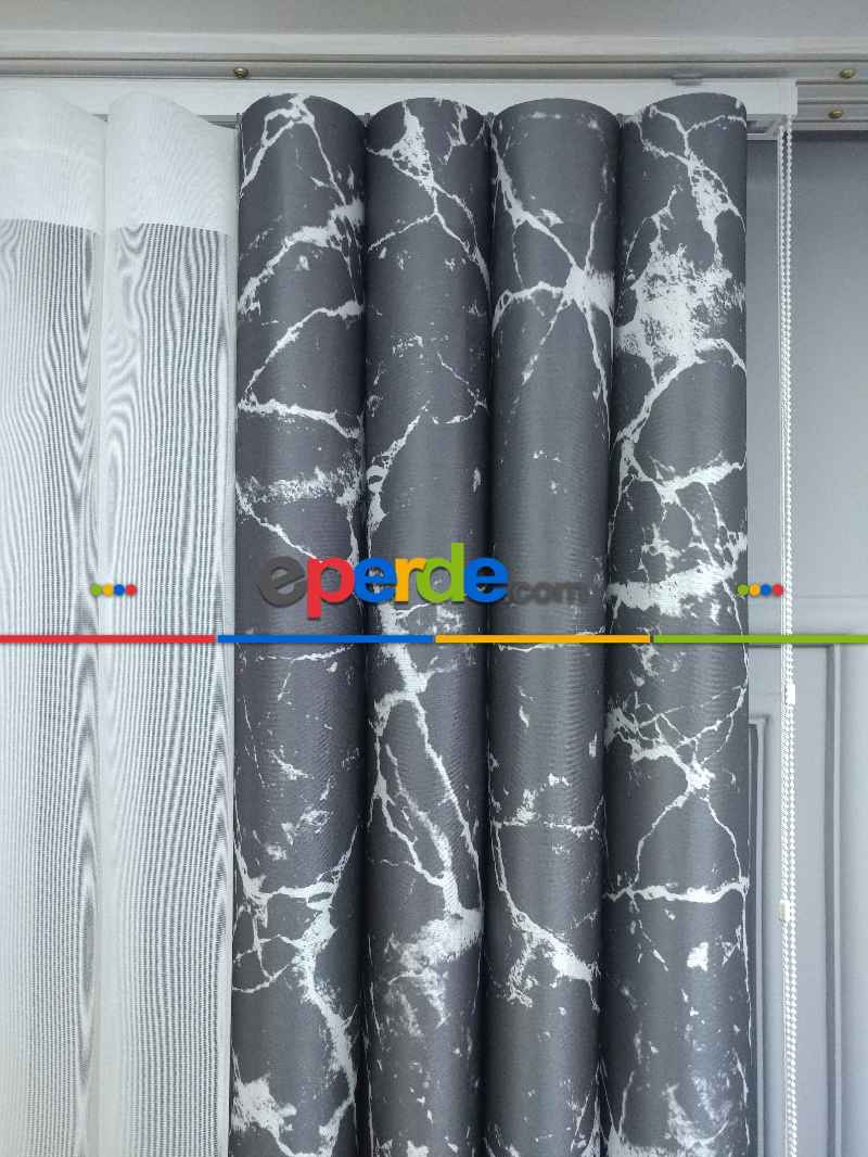 Lens Akıllı Dikey Tül Perde Mermer-22- Çok Renkli 2