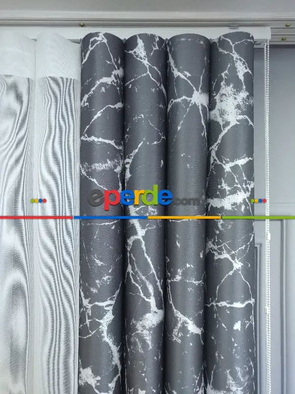 Lens Akıllı Dikey Tül Perde Mermer-22- Çok Renkli 2