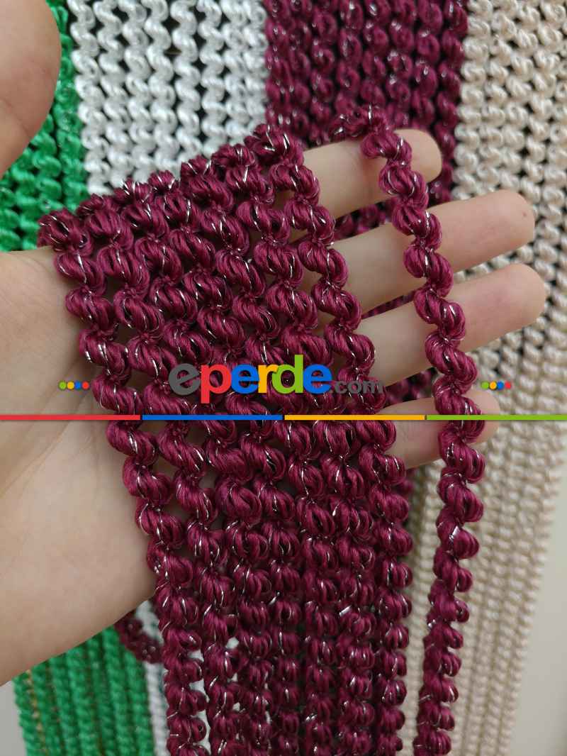 Bordo Rengi İp Perde Duble Bukle Serisi- Bordo-gümüş