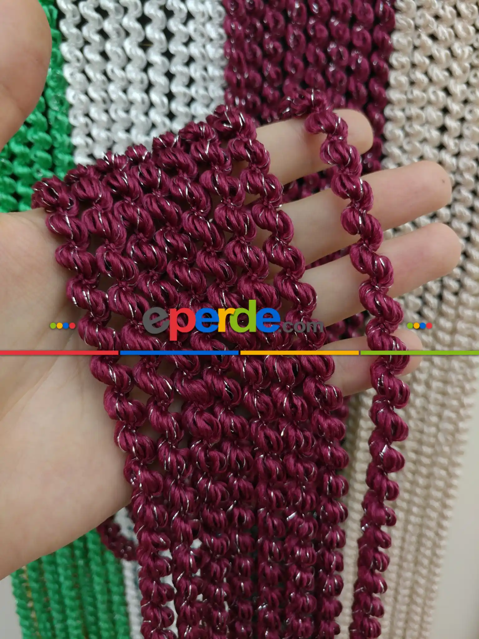 Bordo Rengi İp Perde Duble Bukle Serisi- Bordo-gümüş